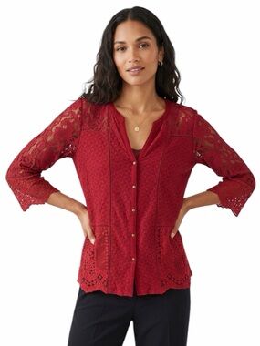 Lucky Brand Red Lace Button-Front Tunic/Size M